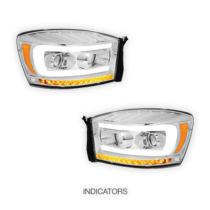 Dodge RAM 2500 (2006 - 2009) LED DRL Sequential Signal Projector Headlights LH + RH