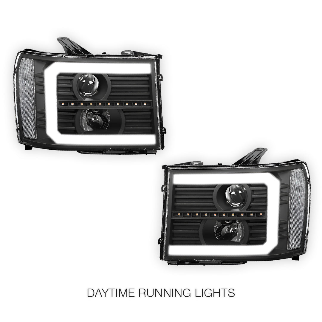 GMC Sierra 1500 Denali / SLE / SLT (2007 - 2013) LED DRL Sequential Signal Projector Headlights LH + RH
