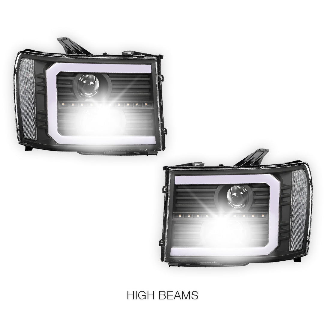 GMC Sierra 1500 Denali / SLE / SLT (2007 - 2013) LED DRL Sequential Signal Projector Headlights LH + RH