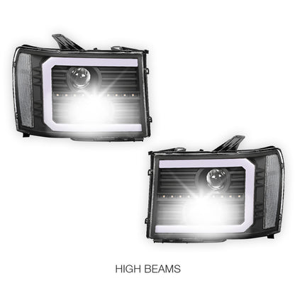 GMC Sierra 1500 Denali / SLE / SLT (2007 - 2013) LED DRL Sequential Signal Projector Headlights LH + RH