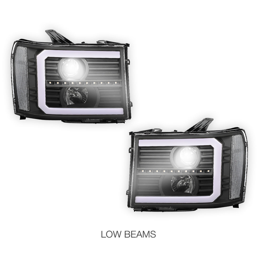 GMC Sierra 1500 Denali / SLE / SLT (2007 - 2013) LED DRL Sequential Signal Projector Headlights LH + RH