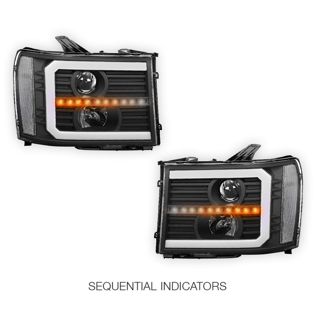 GMC Sierra 1500 Denali / SLE / SLT (2007 - 2013) LED DRL Sequential Signal Projector Headlights LH + RH