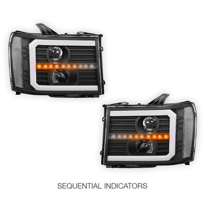 GMC Sierra 1500 Denali / SLE / SLT (2007 - 2013) LED DRL Sequential Signal Projector Headlights LH + RH