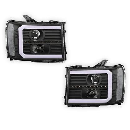 GMC Sierra 1500 Denali / SLE / SLT (2007 - 2013) LED DRL Sequential Signal Projector Headlights LH + RH