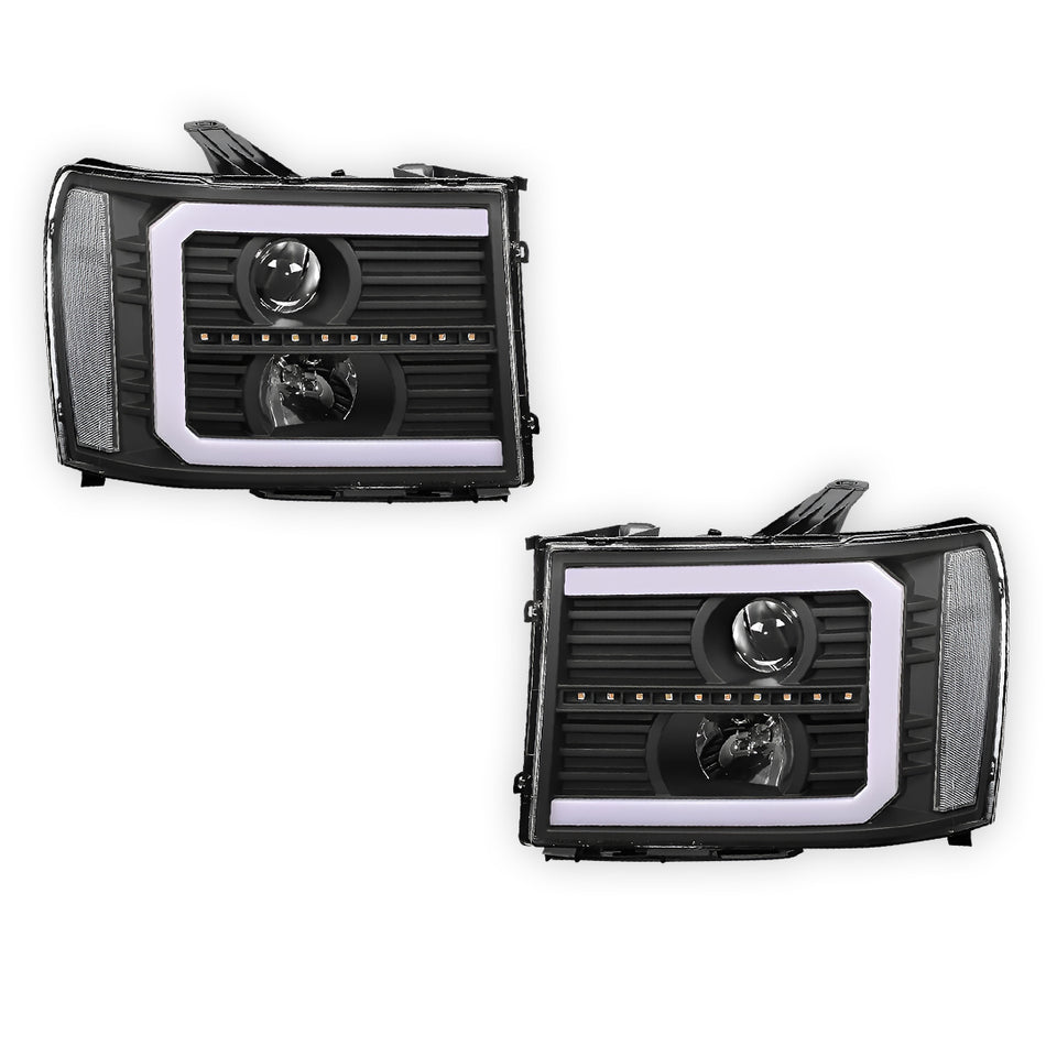 GMC Sierra 1500 Denali / SLE / SLT (2007 - 2013) LED DRL Sequential Signal Projector Headlights LH + RH