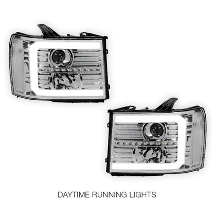 GMC Sierra 1500 Denali / SLE / SLT (2007 - 2013) LED DRL Sequential Signal Projector Headlights LH + RH