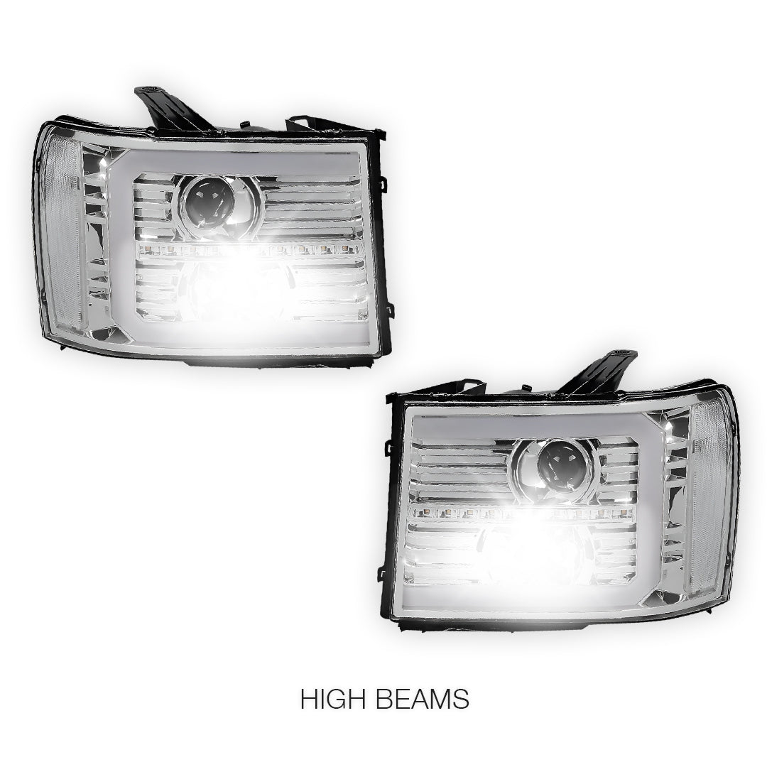 GMC Sierra 1500 Denali / SLE / SLT (2007 - 2013) LED DRL Sequential Signal Projector Headlights LH + RH