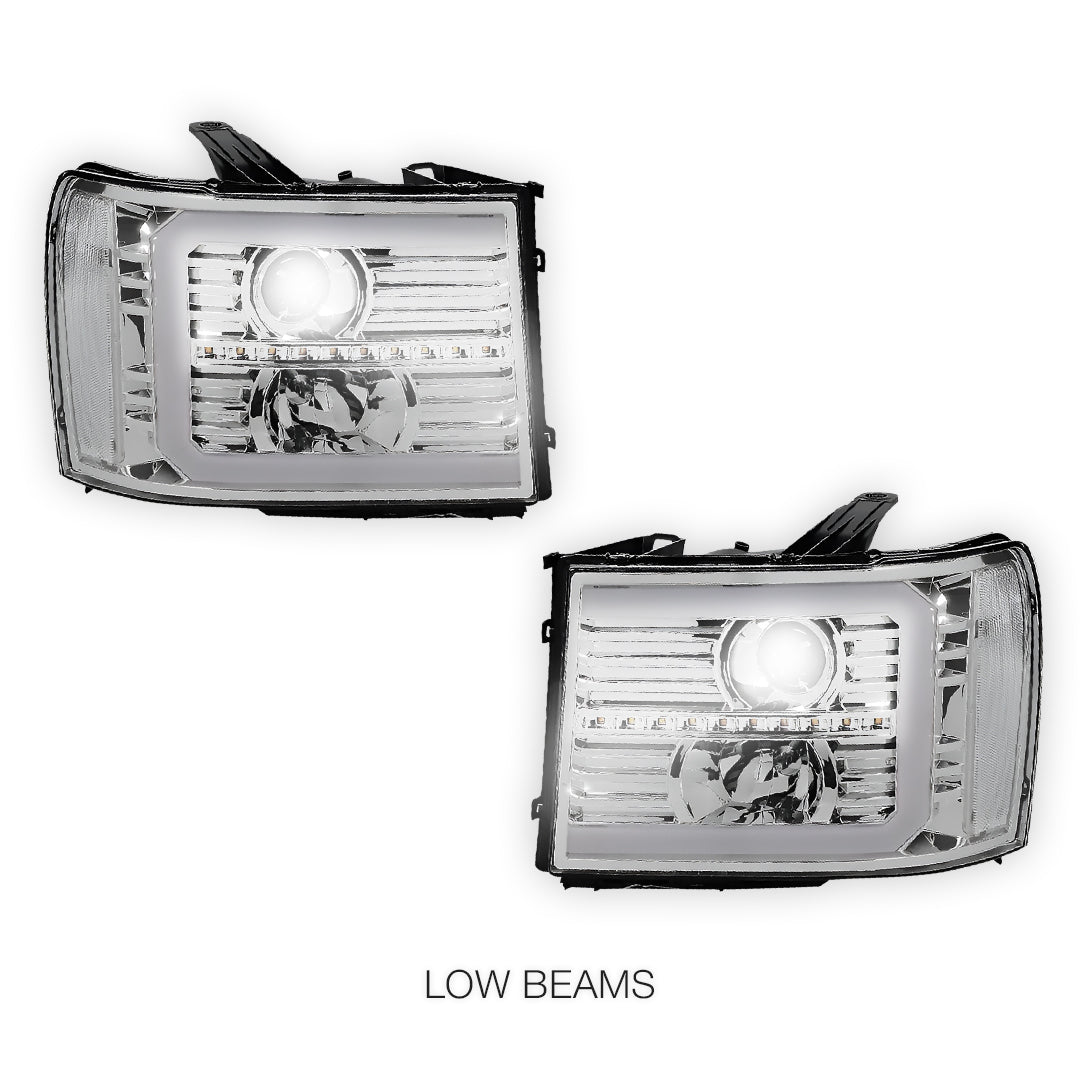 GMC Sierra 1500 Denali / SLE / SLT (2007 - 2013) LED DRL Sequential Signal Projector Headlights LH + RH