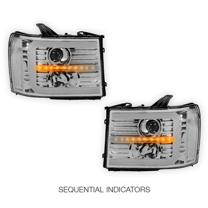 GMC Sierra 1500 Denali / SLE / SLT (2007 - 2013) LED DRL Sequential Signal Projector Headlights LH + RH