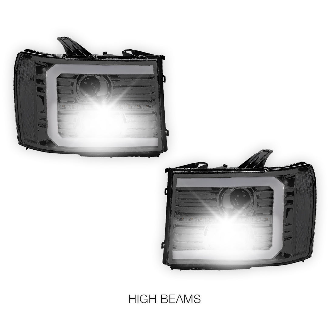GMC Sierra 1500 Denali / SLE / SLT (2007 - 2013) LED DRL Sequential Signal Projector Headlights LH + RH