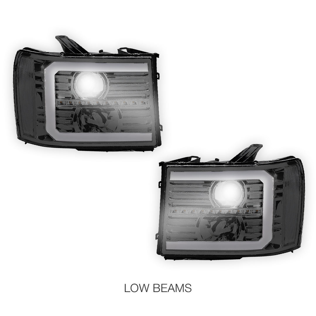 GMC Sierra 1500 Denali / SLE / SLT (2007 - 2013) LED DRL Sequential Signal Projector Headlights LH + RH