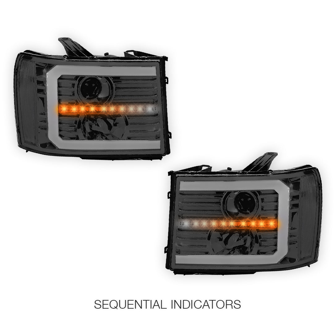 GMC Sierra 1500 Denali / SLE / SLT (2007 - 2013) LED DRL Sequential Signal Projector Headlights LH + RH