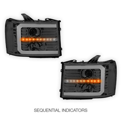 GMC Sierra 1500 Denali / SLE / SLT (2007 - 2013) LED DRL Sequential Signal Projector Headlights LH + RH