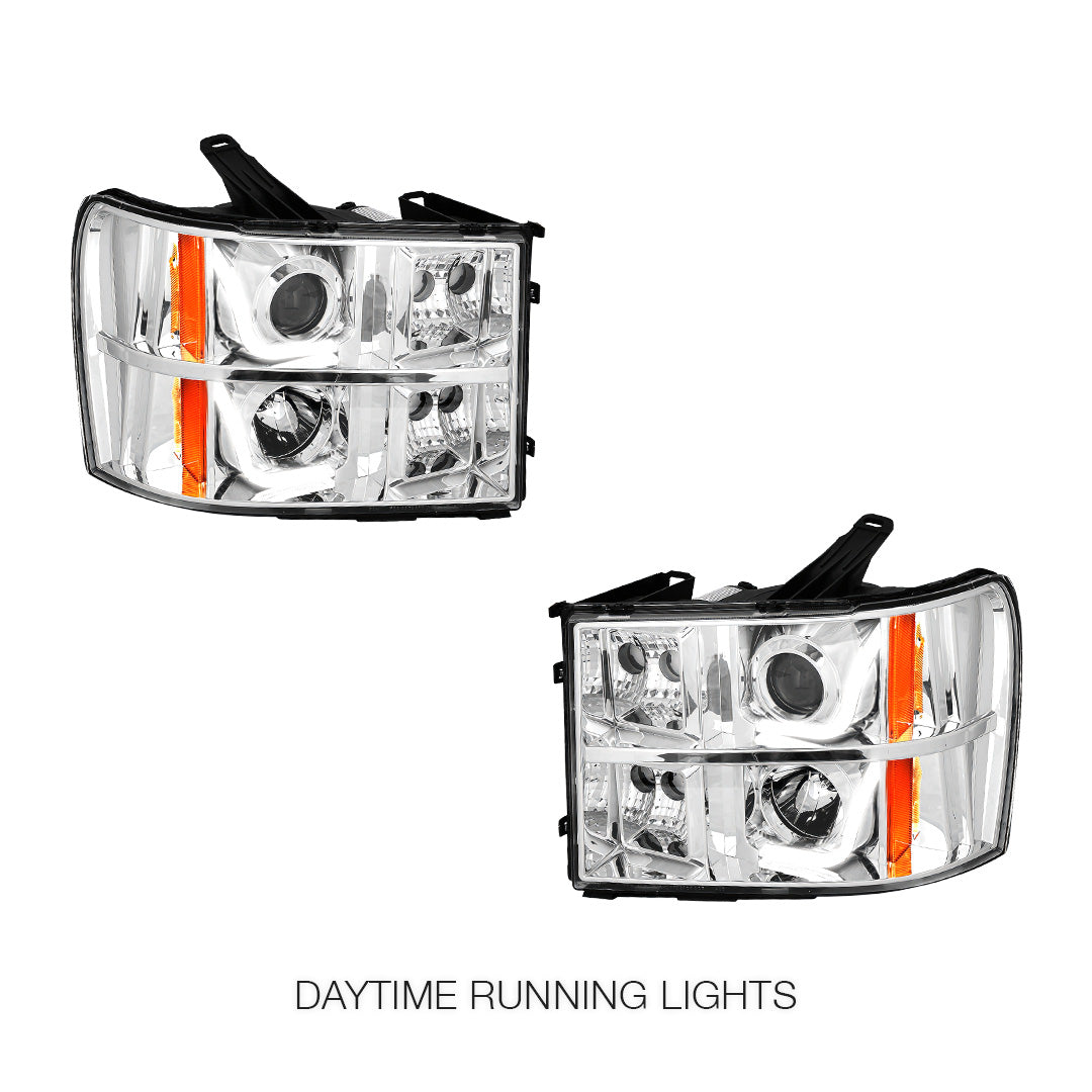 GMC Sierra 1500 Denali / SLE / SLT (2007 - 2014) LED DRL Projector Headlights LH + RH