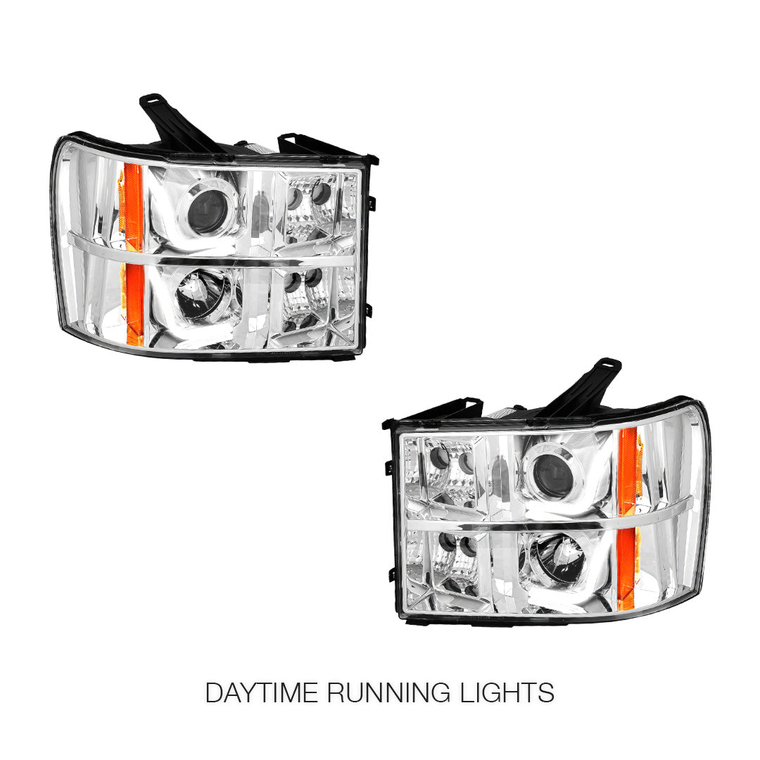 GMC Sierra 3500 Denali / SLE / SLT (2007 - 2014) LED DRL Projector Headlights LH + RH