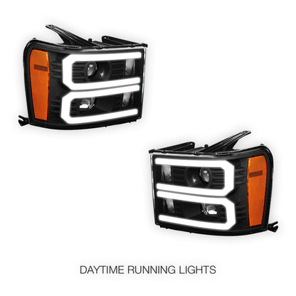 GMC Sierra 1500 Denali / SLE / SLT (2007 - 2013) U-Shaped LED DRL Projector Headlights LH + RH