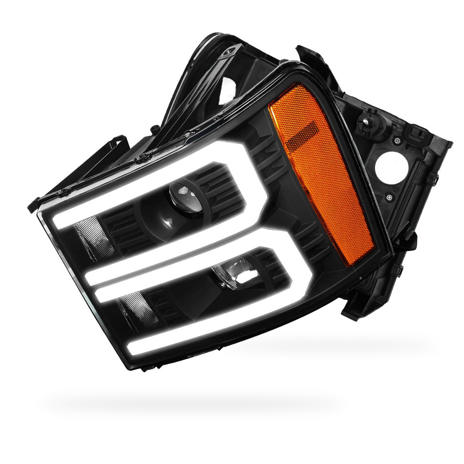 GMC Sierra 1500 Denali / SLE / SLT (2007 - 2013) U-Shaped LED DRL Projector Headlights LH + RH