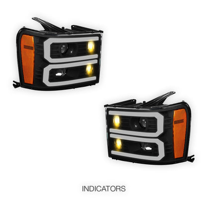 GMC Sierra 1500 Denali / SLE / SLT (2007 - 2013) U-Shaped LED DRL Projector Headlights LH + RH