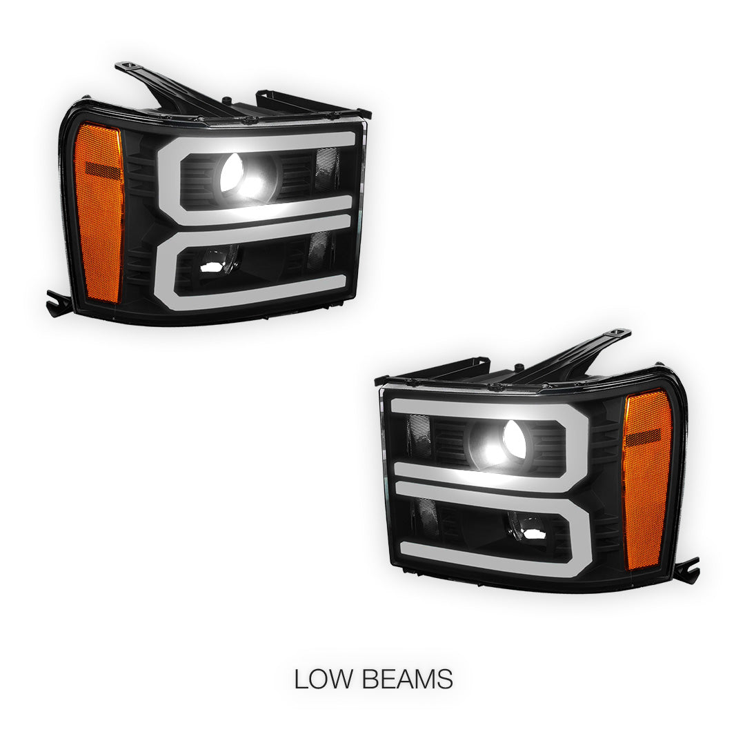 GMC Sierra 1500 Denali / SLE / SLT (2007 - 2013) U-Shaped LED DRL Projector Headlights LH + RH