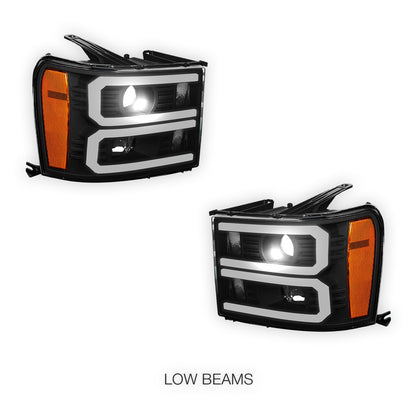 GMC Sierra 1500 Denali / SLE / SLT (2007 - 2013) U-Shaped LED DRL Projector Headlights LH + RH