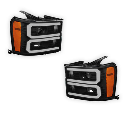 GMC Sierra 1500 Denali / SLE / SLT (2007 - 2013) U-Shaped LED DRL Projector Headlights LH + RH