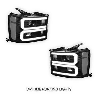 GMC Sierra 1500 Denali / SLE / SLT (2007 - 2013) U-Shaped LED DRL Projector Headlights LH + RH