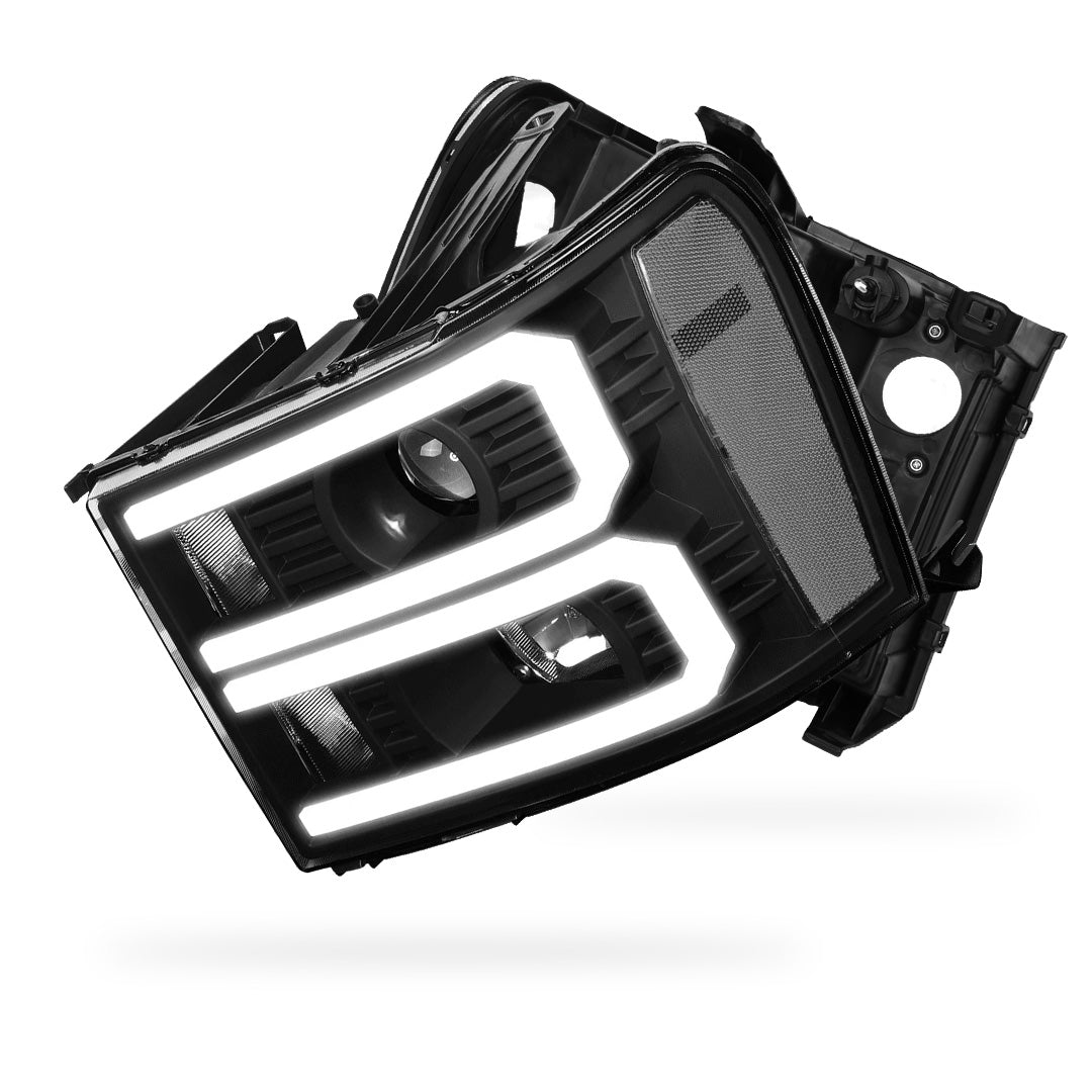 GMC Sierra 1500 Denali / SLE / SLT (2007 - 2013) U-Shaped LED DRL Projector Headlights LH + RH