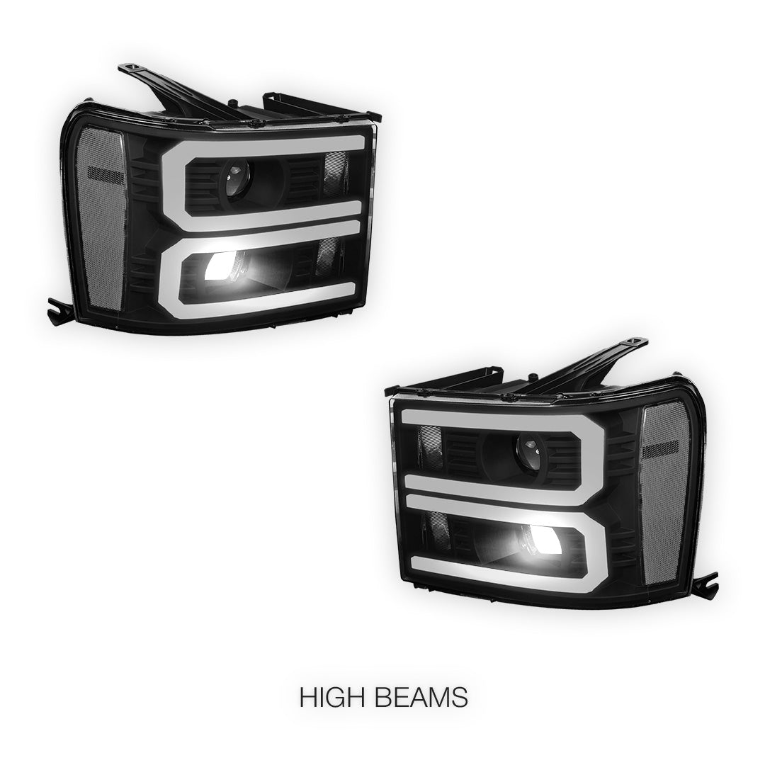 GMC Sierra 1500 Denali / SLE / SLT (2007 - 2013) U-Shaped LED DRL Projector Headlights LH + RH