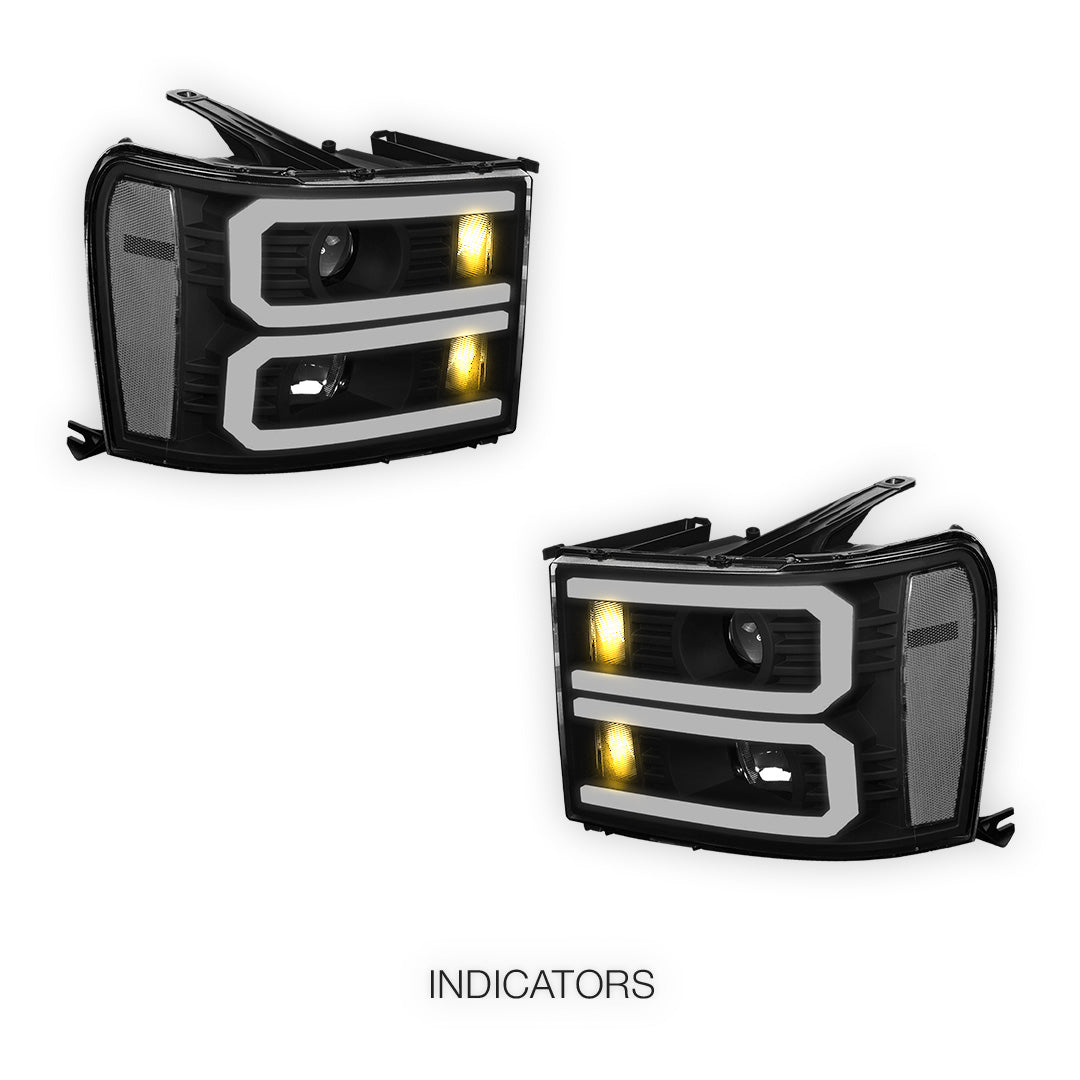 GMC Sierra 1500 Denali / SLE / SLT (2007 - 2013) U-Shaped LED DRL Projector Headlights LH + RH