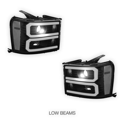 GMC Sierra 1500 Denali / SLE / SLT (2007 - 2013) U-Shaped LED DRL Projector Headlights LH + RH