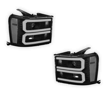 GMC Sierra 1500 Denali / SLE / SLT (2007 - 2013) U-Shaped LED DRL Projector Headlights LH + RH