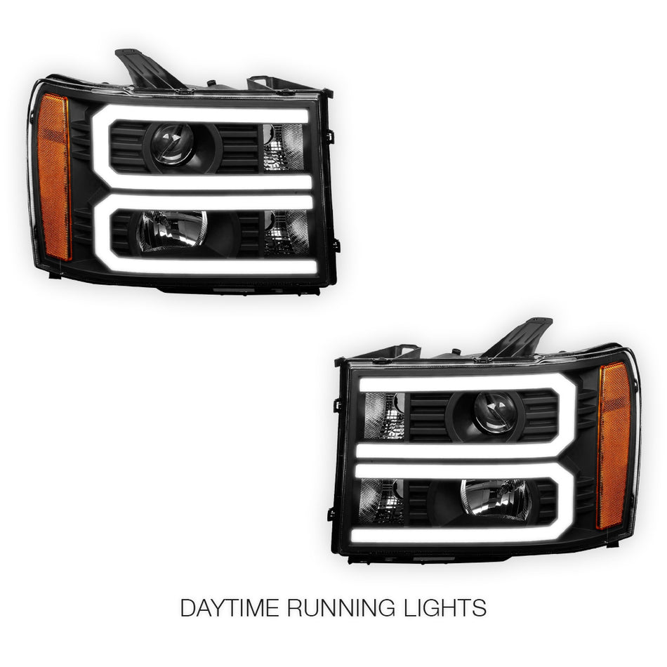 GMC Sierra 3500 Denali / SLE / SLT (2007 - 2014) U-Shaped LED DRL Projector Headlights LH + RH