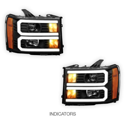 GMC Sierra 3500 Denali / SLE / SLT (2007 - 2014) U-Shaped LED DRL Projector Headlights LH + RH
