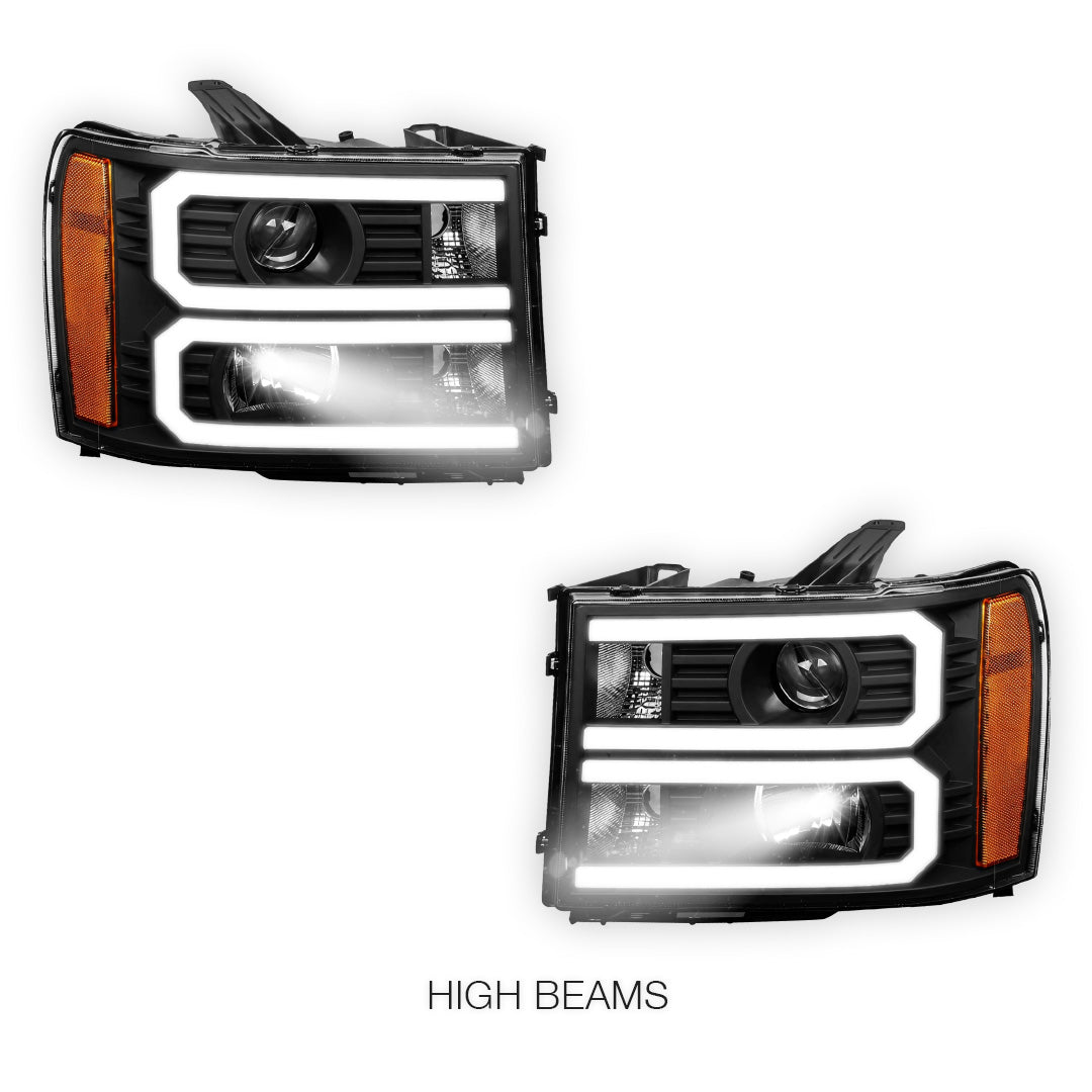 GMC Sierra 3500 Denali / SLE / SLT (2007 - 2014) U-Shaped LED DRL Projector Headlights LH + RH