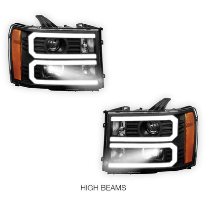 GMC Sierra 3500 Denali / SLE / SLT (2007 - 2014) U-Shaped LED DRL Projector Headlights LH + RH