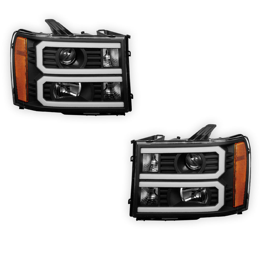 GMC Sierra 3500 Denali / SLE / SLT (2007 - 2014) U-Shaped LED DRL Projector Headlights LH + RH
