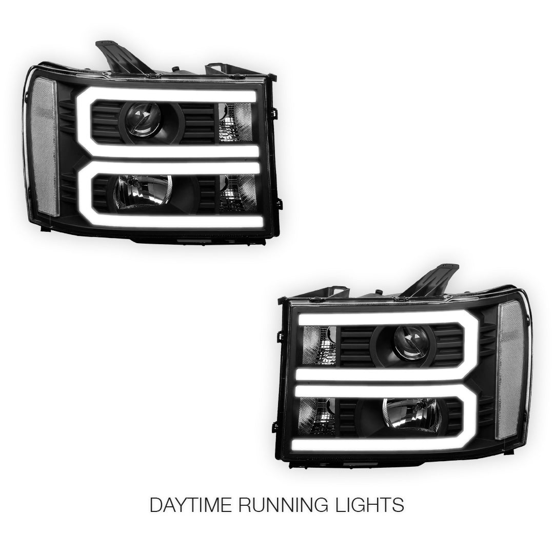 GMC Sierra 3500 Denali / SLE / SLT (2007 - 2014) U-Shaped LED DRL Projector Headlights LH + RH