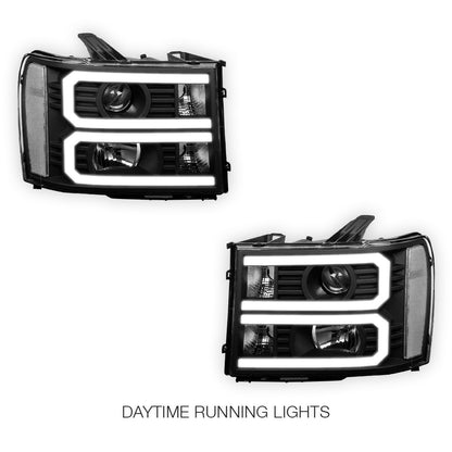GMC Sierra 3500 Denali / SLE / SLT (2007 - 2014) U-Shaped LED DRL Projector Headlights LH + RH