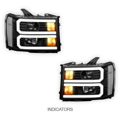 GMC Sierra 3500 Denali / SLE / SLT (2007 - 2014) U-Shaped LED DRL Projector Headlights LH + RH