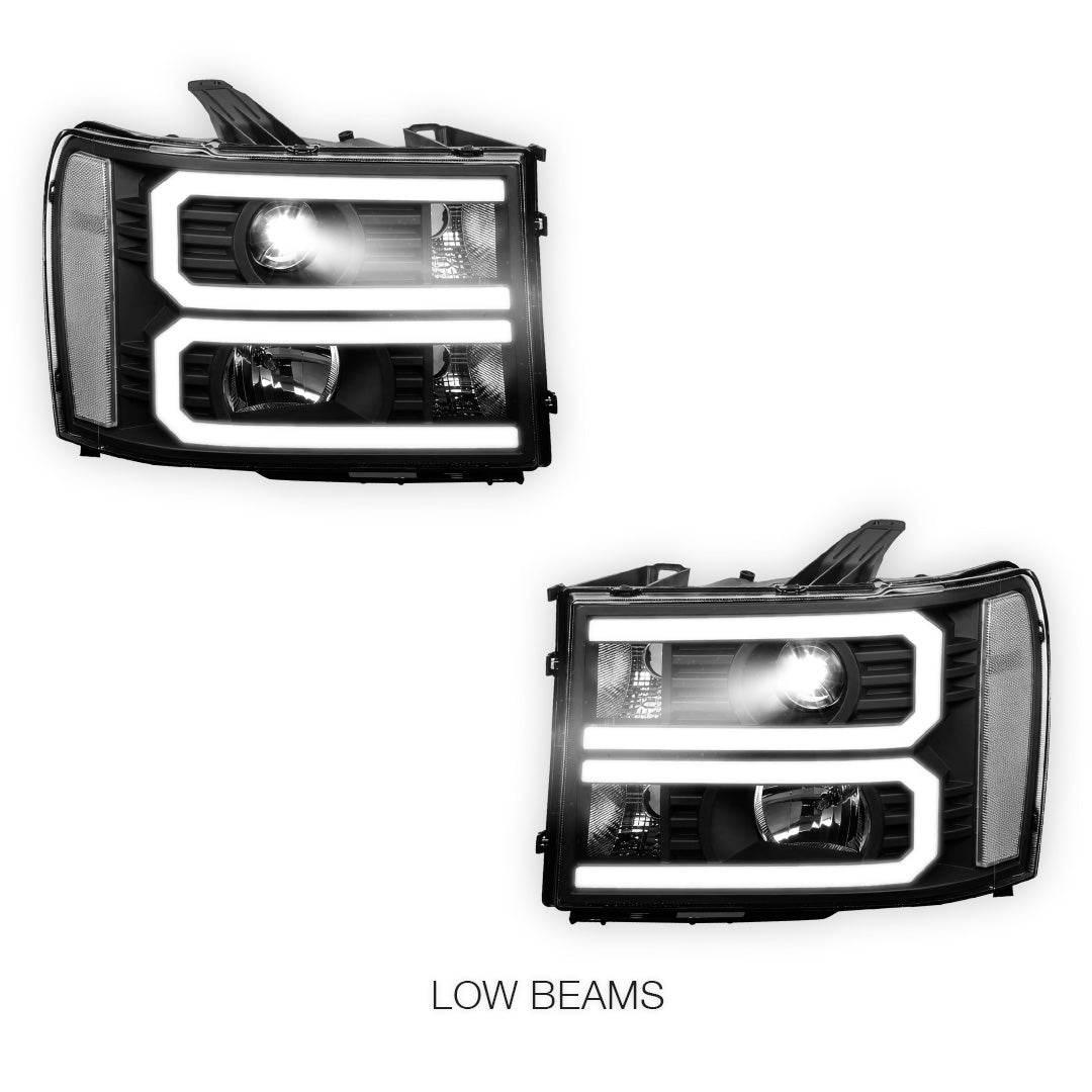 GMC Sierra 3500 Denali / SLE / SLT (2007 - 2014) U-Shaped LED DRL Projector Headlights LH + RH