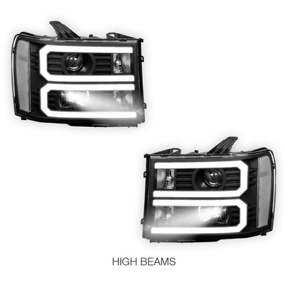 GMC Sierra 3500 Denali / SLE / SLT (2007 - 2014) U-Shaped LED DRL Projector Headlights LH + RH