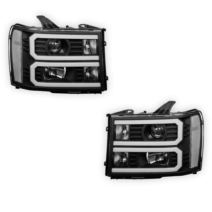 GMC Sierra 3500 Denali / SLE / SLT (2007 - 2014) U-Shaped LED DRL Projector Headlights LH + RH