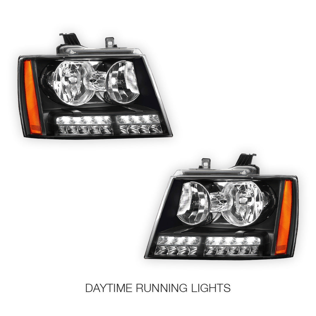 Chevrolet Avalanche LS / LT / LTZ (2007 - 2013) LED DRL Turn Signal Headlights LH + RH