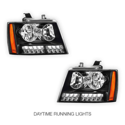Chevrolet Avalanche LS / LT / LTZ (2007 - 2013) LED DRL Turn Signal Headlights LH + RH