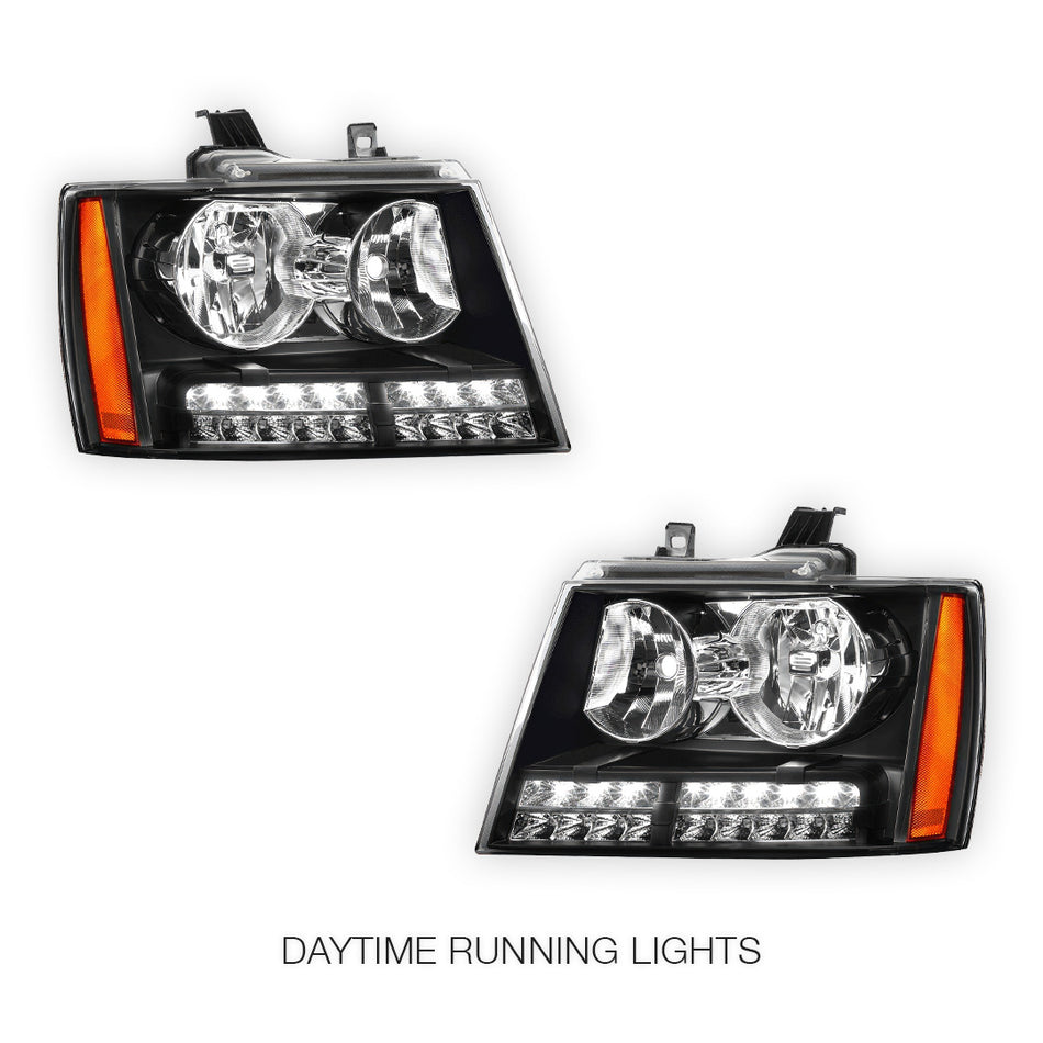 Chevrolet Avalanche LS / LT / LTZ (2007 - 2013) LED DRL Turn Signal Headlights LH + RH