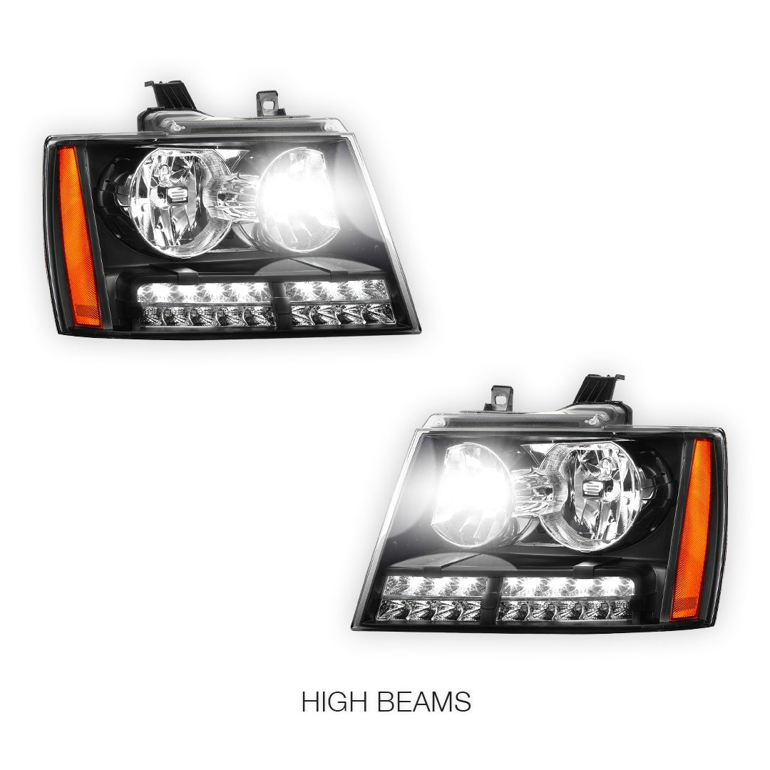 Chevrolet Avalanche LS / LT / LTZ (2007 - 2013) LED DRL Turn Signal Headlights LH + RH