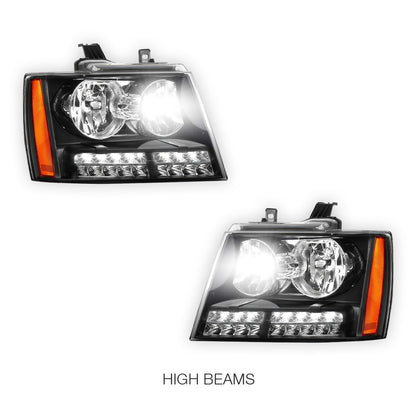 Chevrolet Avalanche LS / LT / LTZ (2007 - 2013) LED DRL Turn Signal Headlights LH + RH