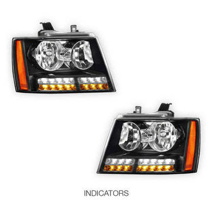 Chevrolet Avalanche LS / LT / LTZ (2007 - 2013) LED DRL Turn Signal Headlights LH + RH