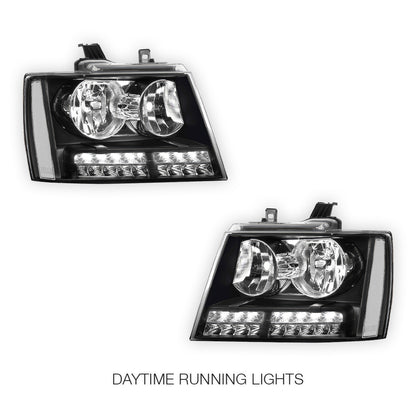 Chevrolet Avalanche LS / LT / LTZ (2007 - 2013) LED DRL Turn Signal Headlights LH + RH