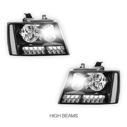 Chevrolet Avalanche LS / LT / LTZ (2007 - 2013) LED DRL Turn Signal Headlights LH + RH